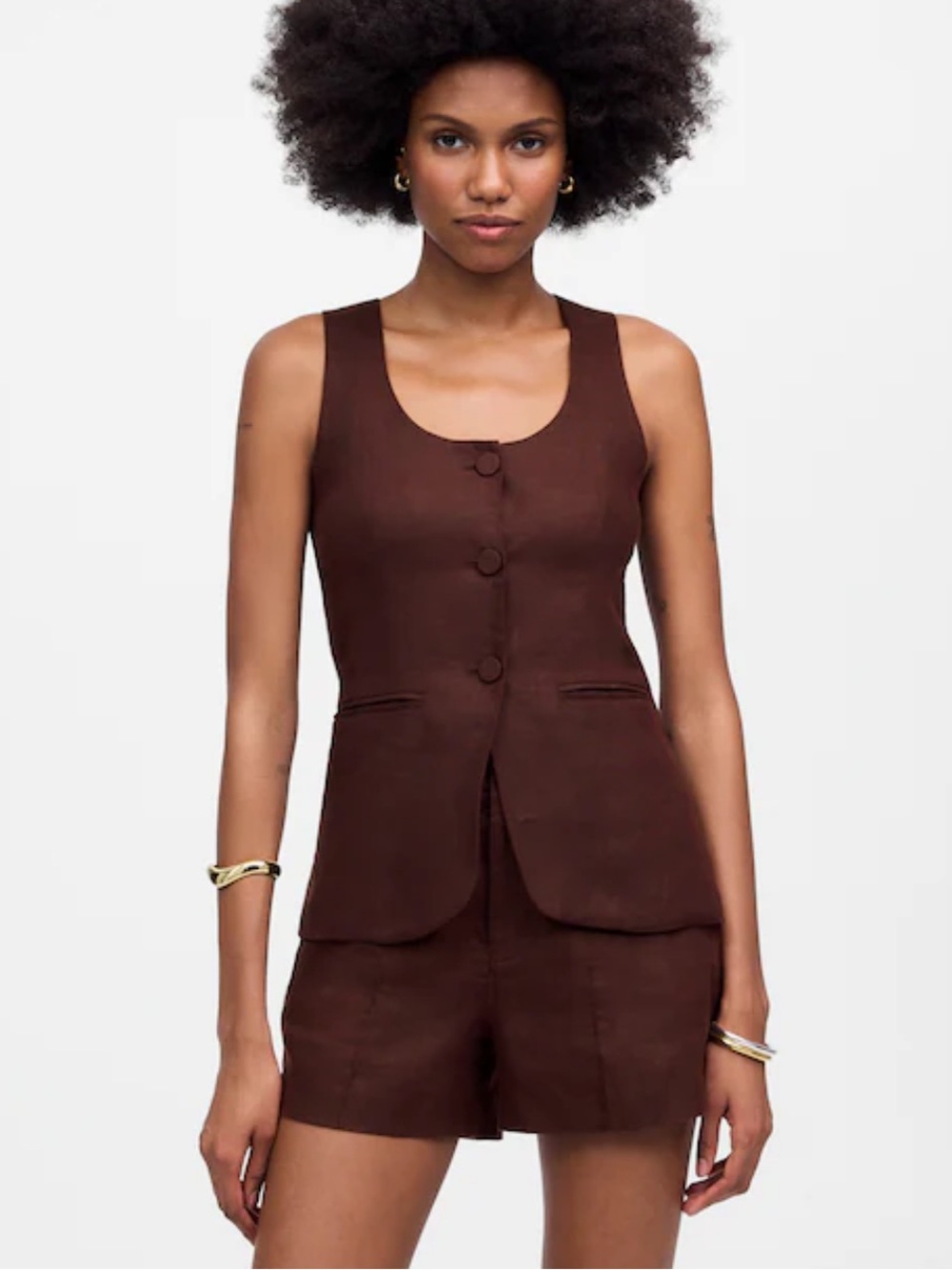 Madewell Scoopneck Cutaway Vest 100% Linen, Chocolate Rasin Tailored, US Size 14